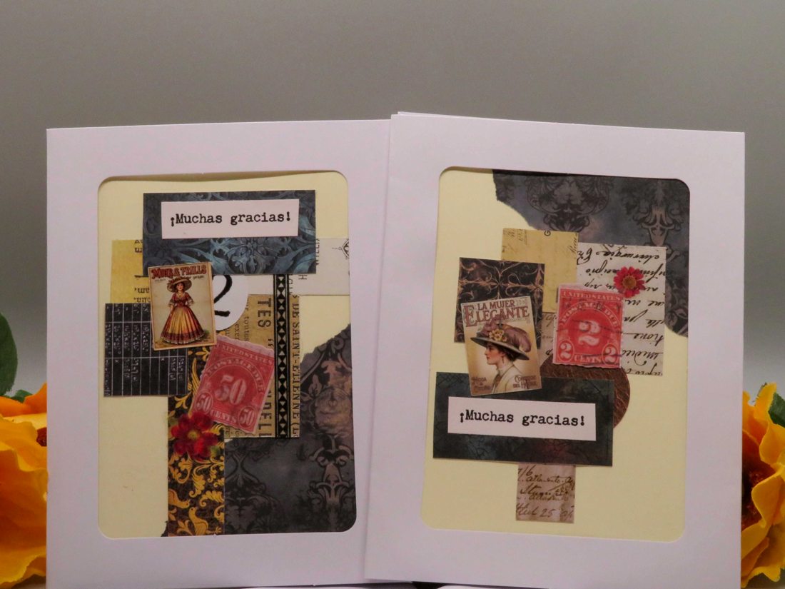 Two handmade Spanish-language thank-you cards displayed together